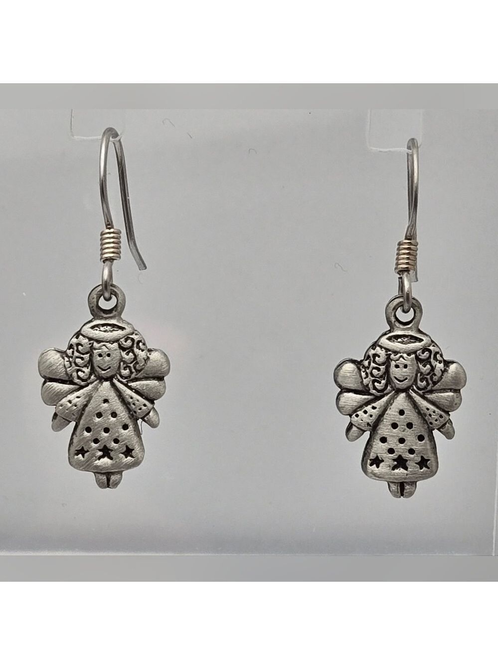 Chelsea Pewter Angel Earrings Made in Canada Silver Tone 1” New